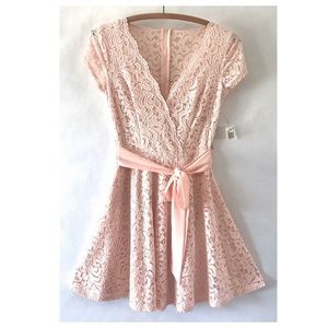B. Darlin Blush Pink Lace short Dress Chiffon Sash